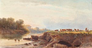 River Landscape with Herd of Cows