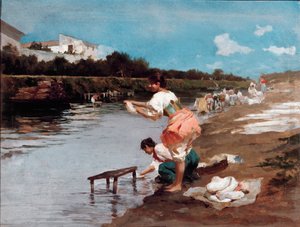Laundresses on the river by Alberto Issel