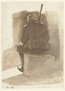 Seated Man with Stick, Seen from the Back by Albertus Brondgeest