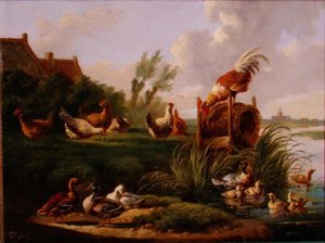Ducks and Fowl on a Riverbank