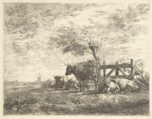 Cows by a Fence and a Pollard Willow by Albertus Verhoesen