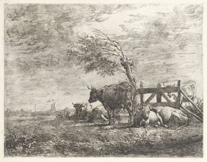 Cows by a Fence and a Pollard Willow by Albertus Verhoesen