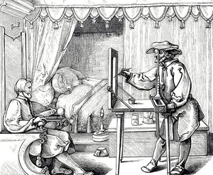 An Artist Using a Drawing Aid to Get the Proportions of a Portrait Correct, Engraving by Albrecht Dürer by Albrecht (after) Durer or Duerer