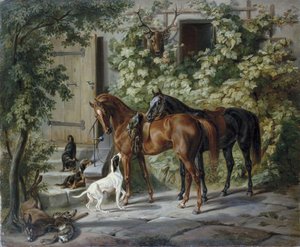 Horses at the Porch by Albrecht Adam