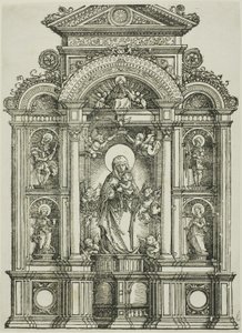 Altarpiece with the Beautiful Virgin of Regensburg and Saints Christopher, Mary Magdalen, Florian and Catherine Standing in Niches, with God the Father Above
