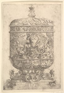 Covered Goblet with Grotesques on a White Background