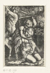 Satyr and a Man Fighting Over a Woman by Albrecht Altdorfer