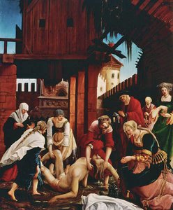 The discovery of the body of the saint in the Cloaca Maxima, from the St. Sebastian Altarpiece by Albrecht Altdorfer