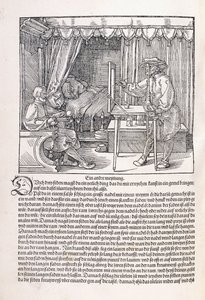 A draughtsman drawing a portrait, using a drawing frame by Albrecht Dürer