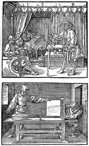 Apparatus for Translating Three-Dimensional Objects into Two-Dimensional Drawings by Albrecht Dürer