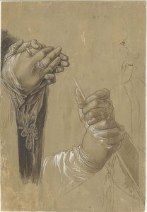 Hands and a Head in Profile