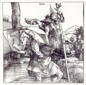 St. Christopher Carrying the Infant Christ (1511) (woodcut) by Albrecht Dürer