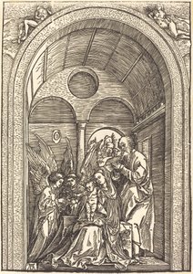 The Holy Family with Two Angels in a Vaulted Hall by Albrecht Dürer