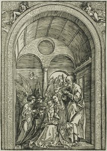 The Holy Family with Two Angels in a Vaulted Hall by Albrecht Dürer