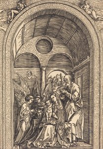 The Holy Family with Two Angels in a Vaulted Hall, c. 1504 by Albrecht Dürer
