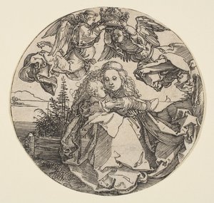 The Virgin and Child Crowned by Two Angels above a Landscape by Albrecht Dürer