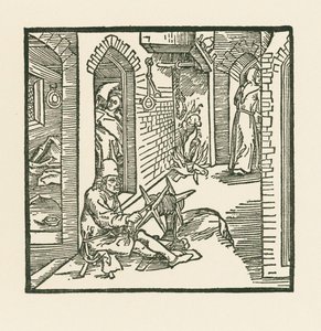 A Rope Maker Sees a Monk Leaving the Chamber of His Unfaithful Wife by Albrecht Dürer or Duerer