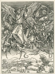 Archangel Michael fighting the Dragon by Albrecht Dürer or Duerer