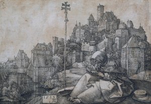 Saint Anthony Sitting in Front of a City by Albrecht Dürer