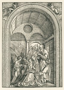 The Holy Family with Two Angels in a Portico by Albrecht Dürer or Duerer