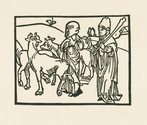 The Priest in His Vestments Driving Out Cattle and Before Him Goes the Handmaiden by Albrecht Dürer or Duerer