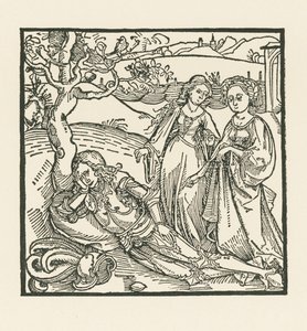 The knight in meditation is joined by his two daughters by Albrecht Dürer or Duerer