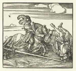 Two Riders Fighting on Horseback