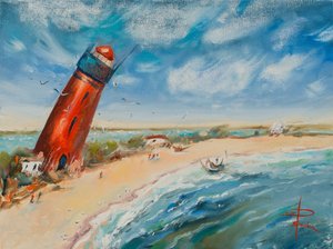 Leaning Red Lighthouse by Aleksandra Paranchenko