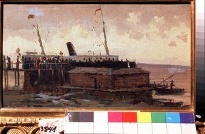 View of a Steamboat at Quay in a Port by Aleksei Petrovich Bogolyubov