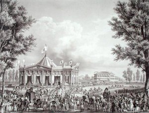 Procession passing the Pavilion erected for the Occasion of the Coronation of Ferdinand I (1793-1875) by Alessandro (after) Sanquirico