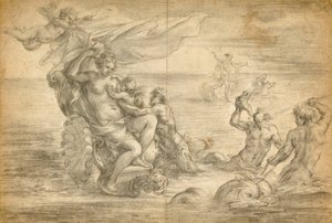 Venus Seated in Her Sea Chariot Suckling Cupid by Alessandro Algardi