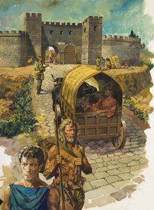 Cart Entering a Walled Town in Roman Britain by Alessandro Biffignandi