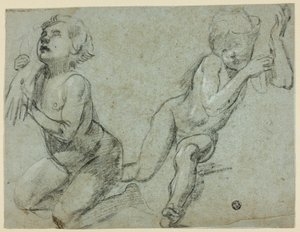 Sketches of Two Putti, One Holding Hand of Dead Christ (recto); Torso and Legs of Kneeling Figure (verso) by Alessandro Casolani