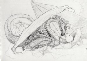 Fantastic Creature: a dragon protecting its egg by Alessandro Lonati