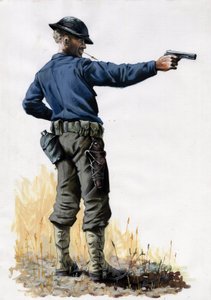 First World War 1914-1918: American army infantryman with a pistol in 1917 on the Western Front