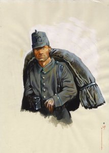 First World War 1914-1918: Austrian jager or hunter with mountain equipment on the Alps front in Italy
