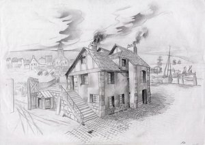 House in a village near a port in France in the 19th century