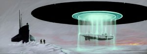 Meeting at the North Pole between a U-boat submarine and a flying saucer