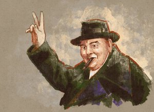 Portrait of Sir Winston Leonard Spencer Churchill (illustration) by Alessandro Lonati