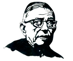 Portrait of the French writer, philosopher and playwright Jean-Paul Sartre by Alessandro Lonati