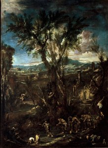 Fantastic Landscape with Monks