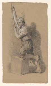 Man Kneeling on a Block, Facing Left, Pulling a Rope