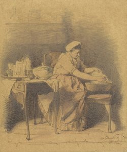 Seated Woman Washing Dishes