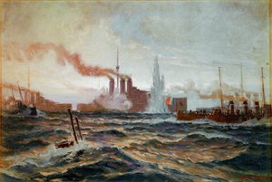 An Austrian Submarine Commanded by Lt. Lerch Destroys a French Flotilla in the Adriatic by Alexander Kirchner