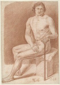 Seated Male Nude, with a Stick by Alexander Liernur
