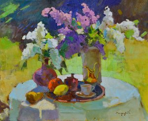 Lilacs and Fruit Outdoors by Alexander Shandor