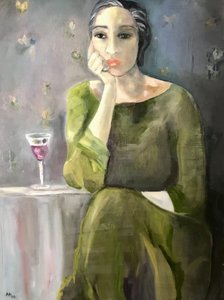 Thoughtful Woman with Wine by Alexandra Higgins