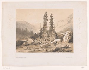 Mountain Landscape with Firs and Mountain Goats by Alexandre Calame