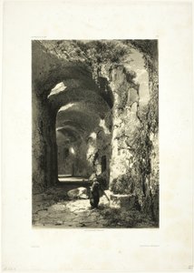Ruin of an Amphitheatre at Pouzzoles (Kingdom of Naples) (plate 9 from Oeuvres de A. Calame) by Alexandre Calame