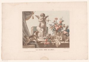 Still Life on a Table with a Dog and a Statue of Cupid (Le Dieu des dames) by Alexandre Chaponnier
